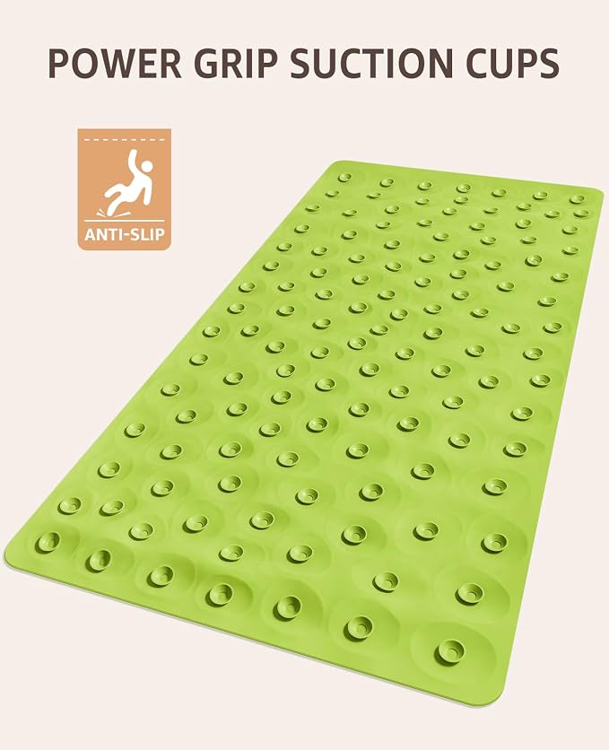 Bligli Bathtub Mat Non Slip, 16x40 inch Extra Long Bath Tub Mat with Strong Suction Cups, Soft Rubber Bathroom Floor Mat, Machine Washable, 100% BPA Free (Green)