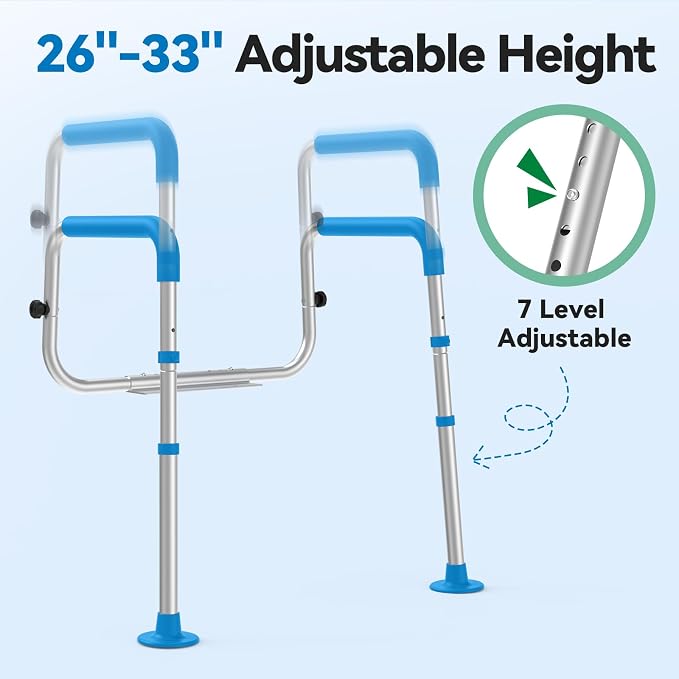 Loyoda Toilet Safety Rails with Big Non-Slip Foot Pads, Adjustable Width & Height Toilet Safety Frame, 350 LBS, Toilet Handles for Elderly and Disabled