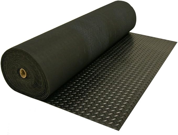Rubber-Cal Diamond-Plate Rubber Flooring Roll - 3 mm x 4 ft x 1.5 ft Roll - Black