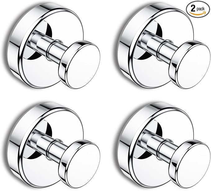 Bntuk Suction Cup Hooks for Shower, Removable Towel Hooks for Bathroom Window Glass Door Wall, Bath Robe Looafh Hook for Hanging - 4 Pack, Chrome