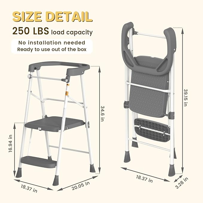 HBTower Kids 2 Steps Step Stool, Toddler Tower with Anti-Drop Safty Railing, Toddler Kitchen Stool Helper for Kitchen Counter Learning Kids Standing Folding Stepper