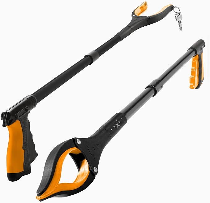 Grabber Reacher Tool - 2 Pack - Latest Version Long 32 Inch Foldable Pick Up Stick - Strong Grip Magnetic Tip Lightweight Trash Picker Claw Reacher Grabber Tool Elderly Reaching - by Luxet (Orange)