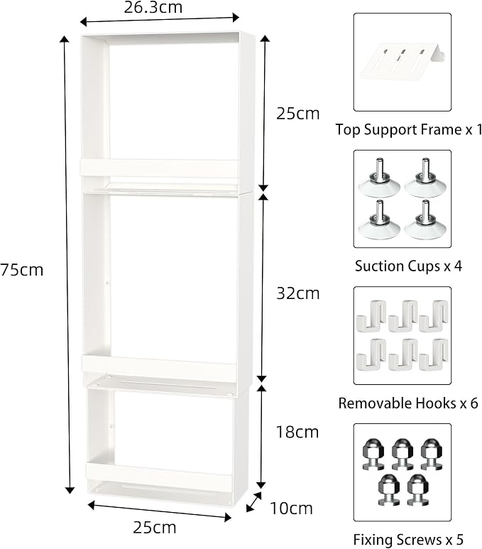 Over the Door Shower Caddy Hanging, 3 Tier Stainless Steel Hanging Shower Caddy with 8 Hooks & 4 Suction Cup, Bathroom Organizers and Storage Rack, Bathroom Decor Shelves Holds Shampoo, Towel - White