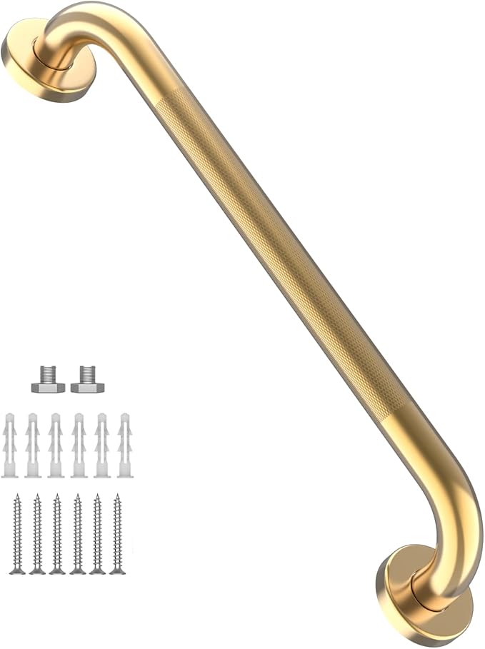 24 Inch Anti Slip Shower Grab Gold, Munzong Bathroom Grab Bar, Knurled Bathroom Balance Bar,Safety Hand Rail Support Handicap Elderly Injury Senior Assist Bath Handle