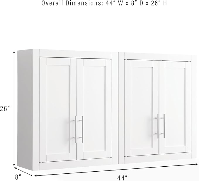 Crosley Furniture Savannah 2-Piece Wall Kitchen Storage Cabinet, Cabinets for Laundry, Bathroom, White