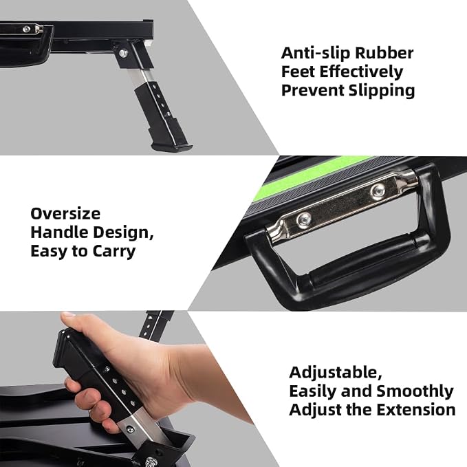 Homeon Wheels RV Step Stool, Adjustable Height Folding Aluminum Platform, Non-Slip Rubber Feet, Reflective Stripe, Handle, RV T Level, 1000 lbs, 16.5" x 12.2", for Trailer, Truck, Outdoor Use, Black