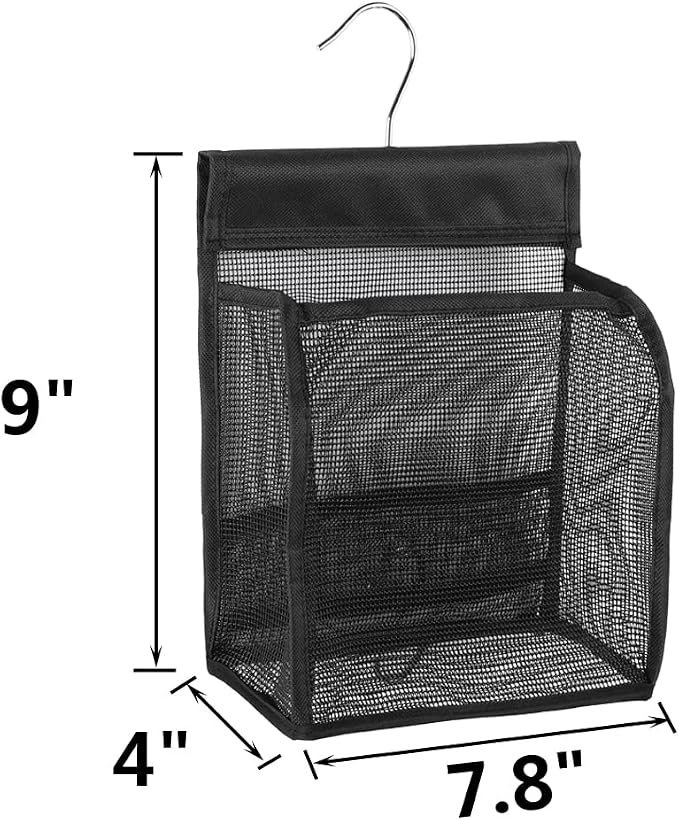 ALYER Hanging Mesh Shower Caddy Organizer Bathroom Storage Bag with Hooks for College Dorm, Gym, Swimming,RV and Travel,Black-2 Pack