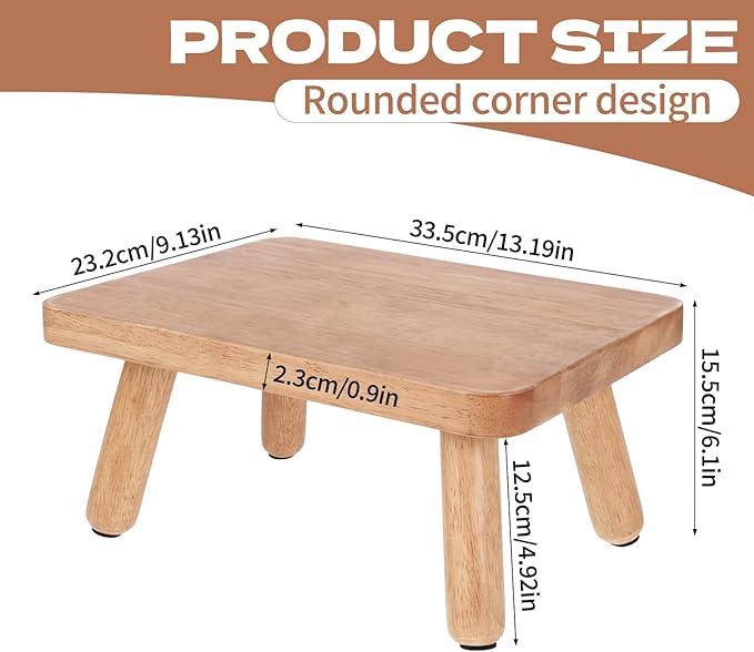 Small Wooden Step Stools 6” Non-Slip One Step Stool Holds 350 lbs, Heavy Duty Bathroom Stool Plant Stand Rectangular Footstool for Adult, Bedroom, Office, Nursery, Easy Assembly