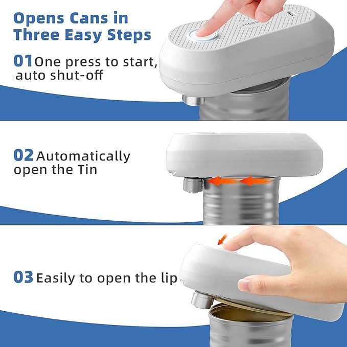 Auto Electric Can Opener, Rechargeable Can Openers for Seniors & Arthritis, One-Touch Automatic Can Opener, Hands-Free, Smooth Edge, Compact, Cordless, Food-Safe Kitchen Gadgets,White