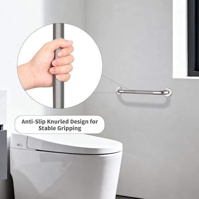 Shower Grab Bar 24 Inch, iHansee Brushed Nickel Bathroom Grab Bar w/Anti-Slip Knurled Grip, Stainless Steel Safety Handicap Bars, Wall Mounted Balance Support Handrail Bath Handle for Senior Elderly