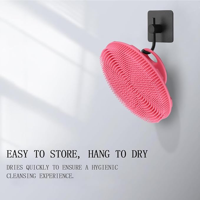 INNERNEED Food-Grade Soft Silicone Body Scrubber Shower Brush Handheld Cleansing Skin Brush, Gentle Exfoliating and Lather Well (Pink)