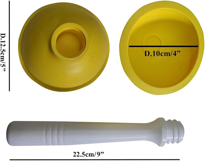 NewFerU Drain Plunger, Small Hand Force Plumber Helper, Little 4 inch Cup Clog Remover, Tiny Rubber Unclogger in 9" Short Handle for Kitchen Sink, Bathroom Toilet, Shower Bath Tub (Yellow)