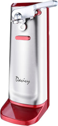 Davivy Electric Can Opener, One Touch Lid Opener, Removable Stainless Steel Cutter and 3-in-1 Design, with Sharpener and Bottle Opener (Stainless Steel-Red)