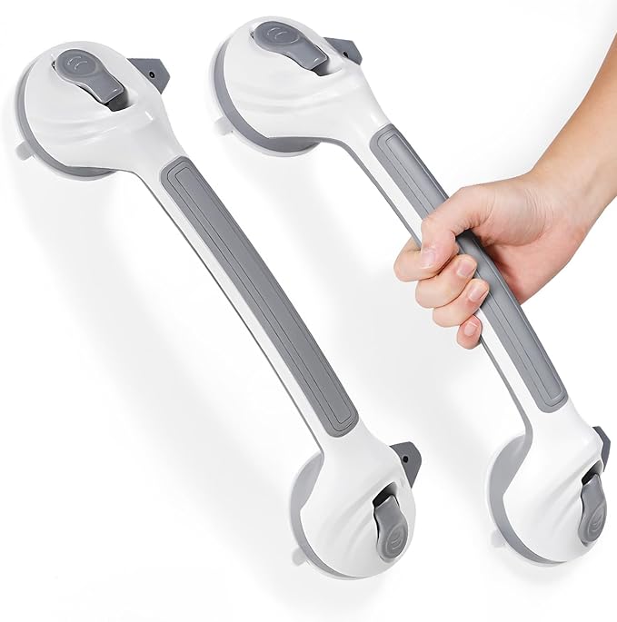 Reyiu Grab Bars for Shower, 16.5 Inch Shower Handle with Safety Indicators, Suction Cup Bathroom Grab Bar for Elderly, Seniors, Handicap - No Drill, Waterproof, Removable (2 Pack)