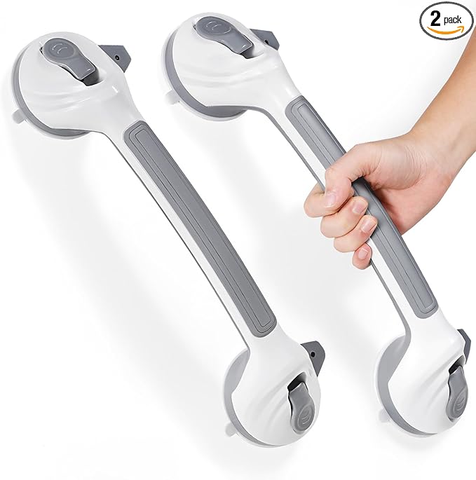 Reyiu Grab Bars for Shower, 16.5 Inch Shower Handle with Safety Indicators, Suction Cup Bathroom Grab Bar for Elderly, Seniors, Handicap - No Drill, Waterproof, Removable (2 Pack)