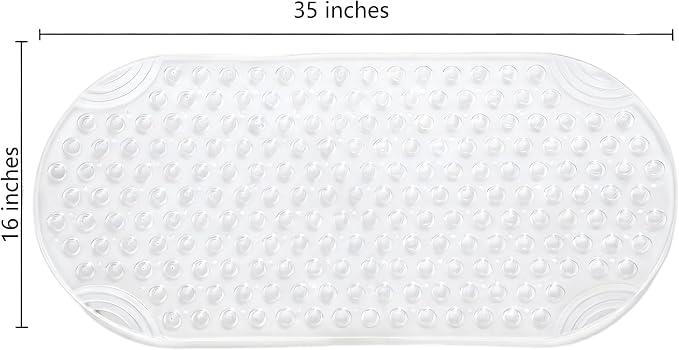 Anti Slip Bathtub Mat,Non Slip Bath Mat,16x35 Inch Extra Long Tub Mat,Machine Washable Bathroom Shower Mat with Suction Cups and Drainage Holes,Soft on Feet (White)