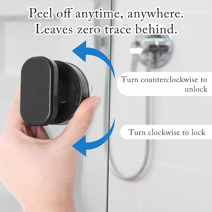 2PCS Suction Cup Handle, Shower Glass Door Suction Cup Pull, No Drilling Removable Knob for Sliding Door Cabinet Drawer Toilet Seat Cover (Black)