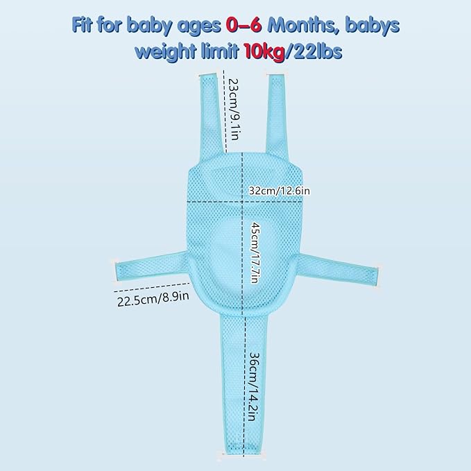 Colorlife Baby Bath Seat Support Net Infant Bathing Seat Support Mat, Adjustable Comfortable Non-Slip Five-Pointed Baby Shower Net Bathtub Sit Up Mesh for Newborn 0-12 Months-Light Blue(No Bathtub)