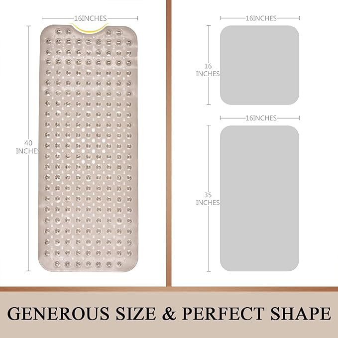 Sheepping Baby Bath Mat Non Slip Extra Long Bathtub Mat for Kids 40 X 16 Inch - Eco Friendly Bath Tub Mat with 200 Big Suction Cups,Machine Washable Shower Mat (Translucent Grey)