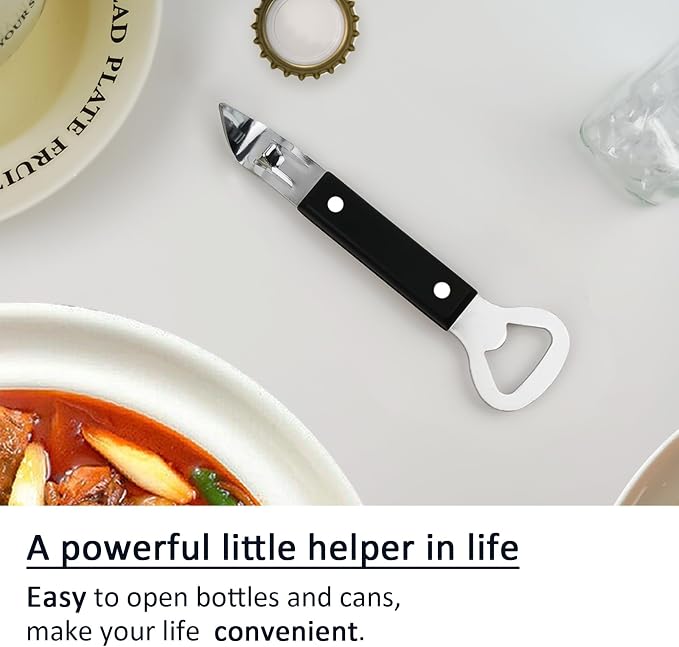 Can Punch Opener Little Cook Stainless Steel Can & Bottle Opener, Manual 2 in 1 Multifunctional Kitchen Tool, Dishwasher Safe (Black)