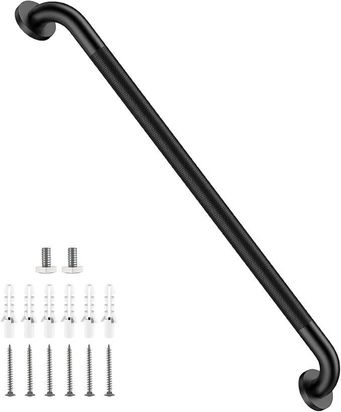Matte Black Grab Bar 32 Inch, iHansee Anti-Slip Bathroom Grab Bar w/Knurled Texture Grip, Stainless Steel Safety Handrail for Toilet Bathtub, Wall-Mount Shower Handle Handicap Bars for Senior Elderly
