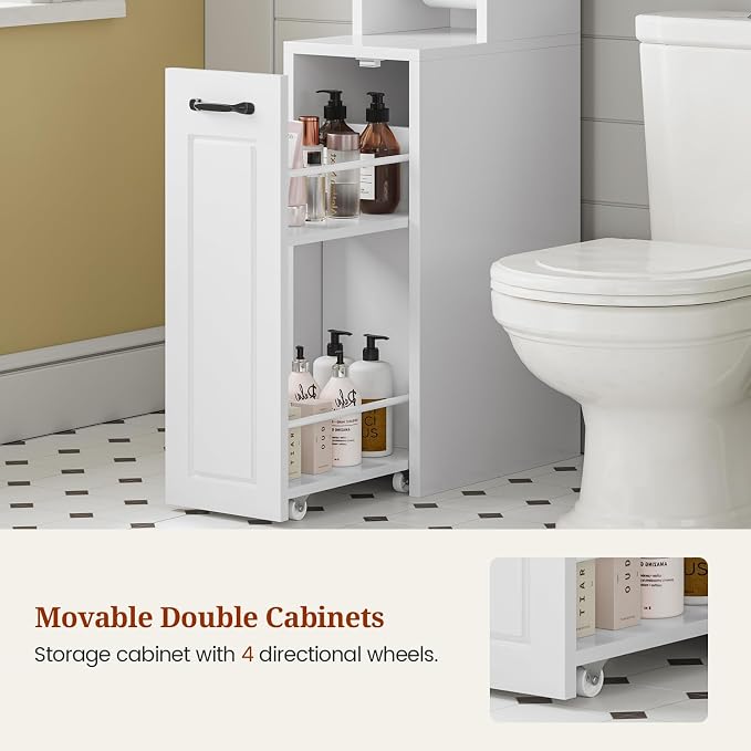 UPOSOJA Over The Toilet Storage Cabinet with Pulley Small Bathroom Storage Cabinet, Space Saver W/Adjustable Shelf & Glass Doors for Bathroom, Restroom, Laundry (Frosted Mirror-Type B)