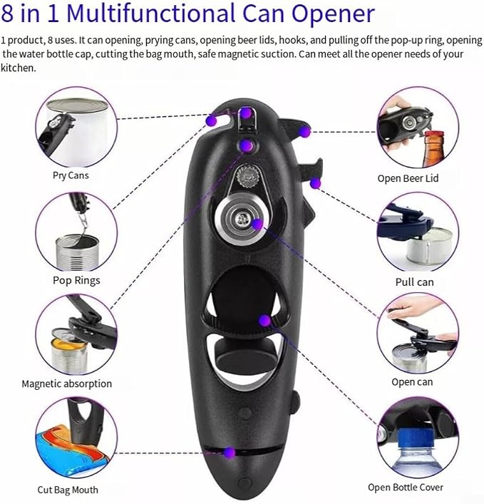 Manual Can Opener, Smooth Edge Cutter, 420J2 Stainless Steel, Safe Lid Removal, Multi-Function Bottle Opener for Kitchen and Outdoor(black)