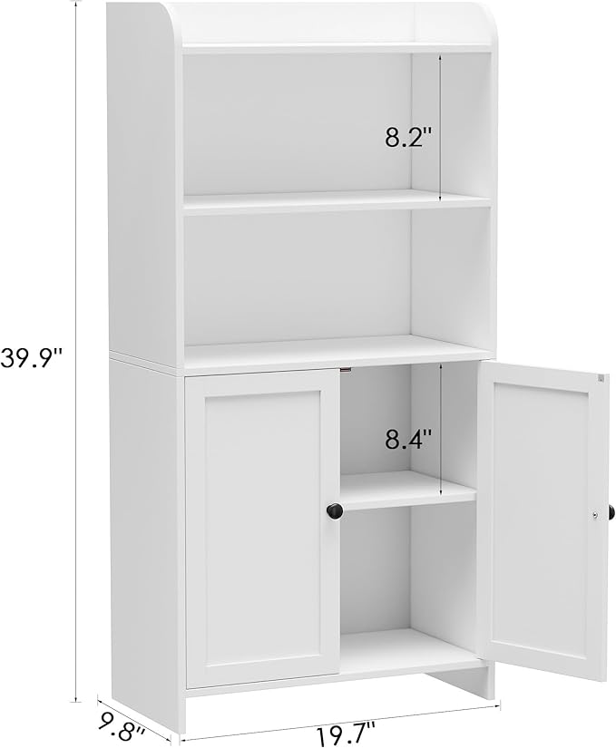 Homhedy Small Bathroom Storage Cabinet, Freestanding Toilet Paper Storage with 2 Doors and Shelves, Bathroom Organizers and Storage for Small Spaces, Laundry Room, 9.8" D x 19.7" W x 39.9" H, White