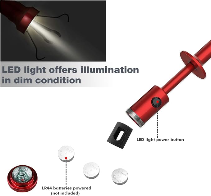 Housolution Grabber Tool Magnetic Four-claw Picker, Bendable Hose Reacher Pickup Sweeper with LED Lights, Flexible Long Handy Reaching Assist Tool for Litter Pick/Home Sink/Drain - Red