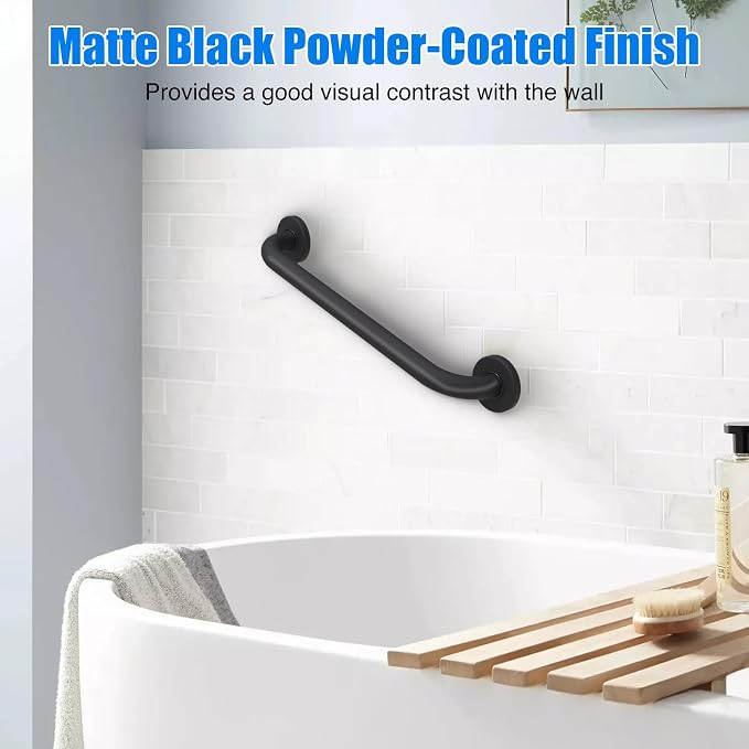 ROTHLEY 18 Inch Grab Bar for Bathtubs and Showers: Stainless Steel Shower Grab Bar Wall Mounted Shower Handle with Concealed Screws for Toilet Assistance (Matte Black)