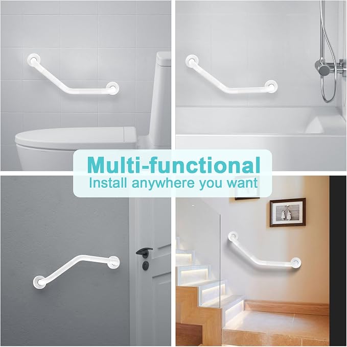16 Inch Angled Grab Bar 2 Pack, ZUEXT Anti Slip White Shower Grab Bar Handles, Stainless Steel Knurled Bathroom Balance Bar, Safety Hand Rail Support,Handicap Elderly Injury Senior Assist Bath Handle