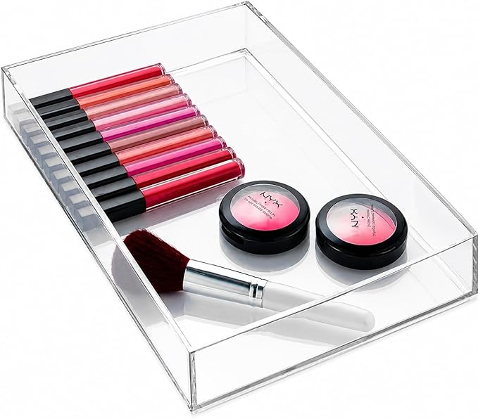 iDesign Clear Drawer Organizer, Plastic Tray for Makeup Storage on Bathroom Vanity, Dresser or Desk
