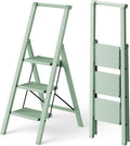 HillhutApex 3 Step Foldable Aluminum Step Ladder with Handgrip, Anti-Slip Pedal, 330 lbs Capacity, Lightweight & Portable for Home, Kitchen, Office, Garage (Pale Green)