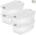 Sterilite 4-Pack Latching Box, Under Bed Storage Bins with Lids, Clear Plastic, 106 Quart - Heavy-Duty Organizing Containers for Closet, Bathroom, and Office