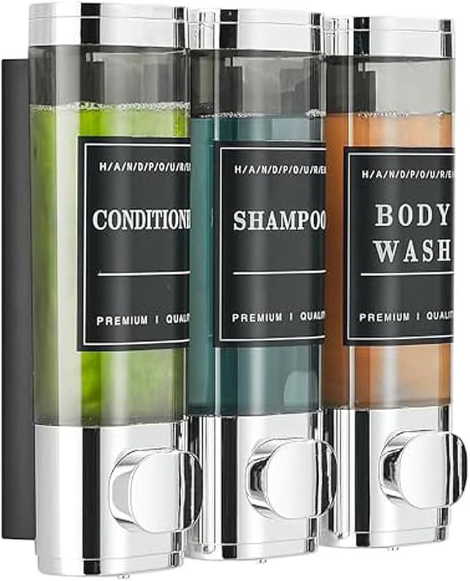 Shower Shampoo Dispenser 3 Chamber No Drill Wall-Mounted,Shampoo and Conditioner Dispenser Shampoo for Shower Wall Mounted Body Wash for Bathroom,Chrome