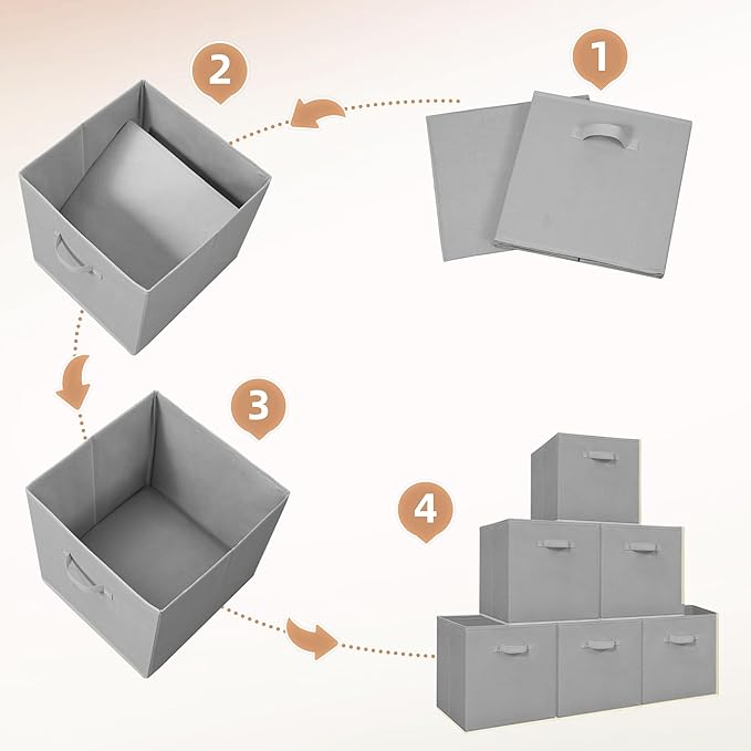 STORAGE MANIAC Storage Cubes, 13 Inch Collapsible Storage Bins with Handles, 8 Pack Fabric Foldable Bins for Organization, Durable Storage Bins for Closet, Shelves, Offices, 8-Pack Grey