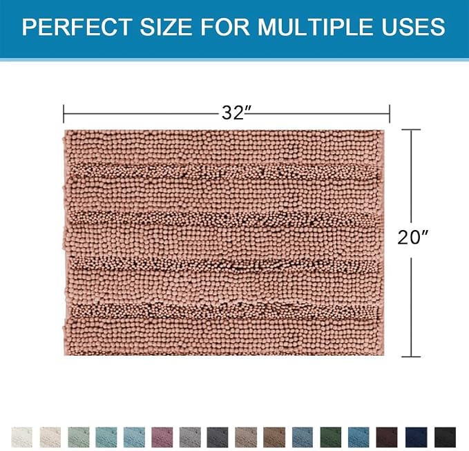 H.VERSAILTEX Bath Rugs for Bathroom Non Slip Bath Mats Extra Thick Chenille Striped Rug 20" x 32" Absorbent Non Skid Fluffy Soft Shaggy Washable Dry Fast Plush Mat for Indoor, Bath Room - Muted Clay