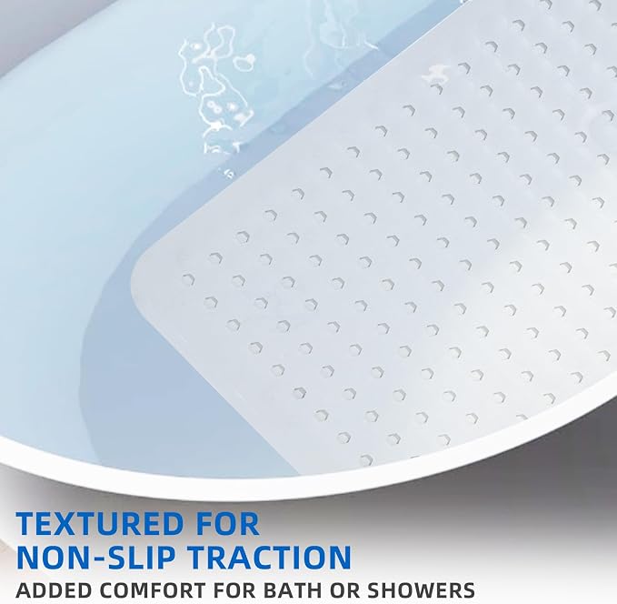 ZHICHENG Bath Tub and Shower Mats, Non-Slip 39 x 16 Inch Extra Long Bath Mat, Machine Washable Bathtub Mat with Drain Holes, Suction Cups for Bathroom (White)