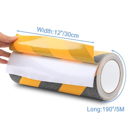 Yorwe Anti Slip Tape, High Traction, Strong Grip Abrasive, Not Easy Leaving Adhesive Residue, Indoor & Outdoor (12" Width x 190" Long, Black/Yellow)