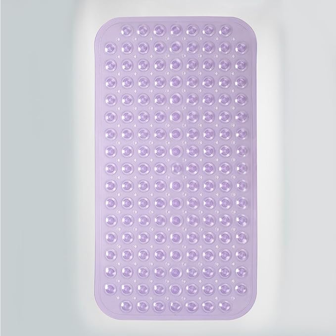 AmazerBath Bath Tub Mat, Medium Size 27.6 x 15 Inches Non-Slip Shower Mats with Suction Cups and Drain Holes, Bathtub Mats Bathroom Mats Machine Washable (Clear Purple)