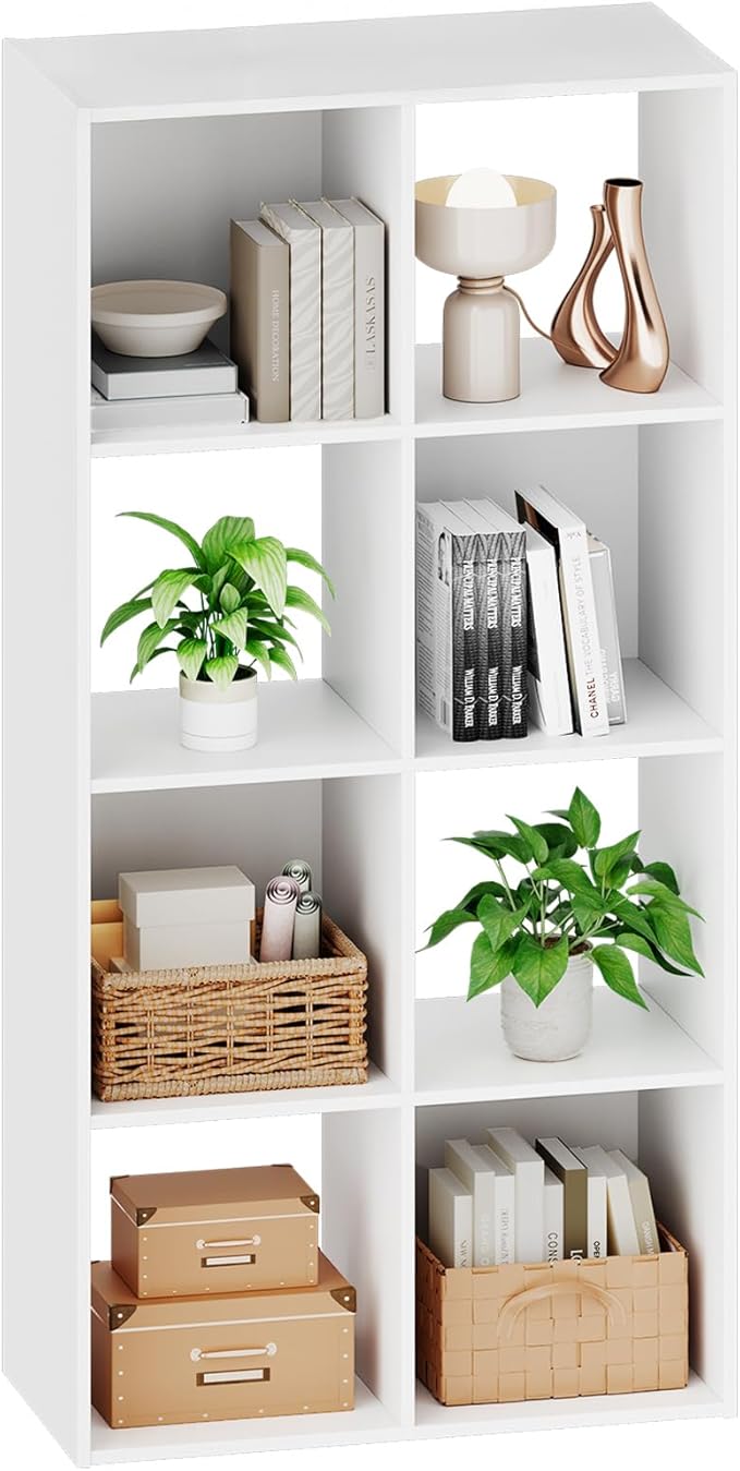Sweetcrispy 8 Cube Storage Organizer - Open Cube Bookshelf with 4 Removable Back Panels, Display Storage Bookcase for Living Room, Bedroom, Entrance Hall, Home Office，47.7" Lx11.6 Wx24 H, White