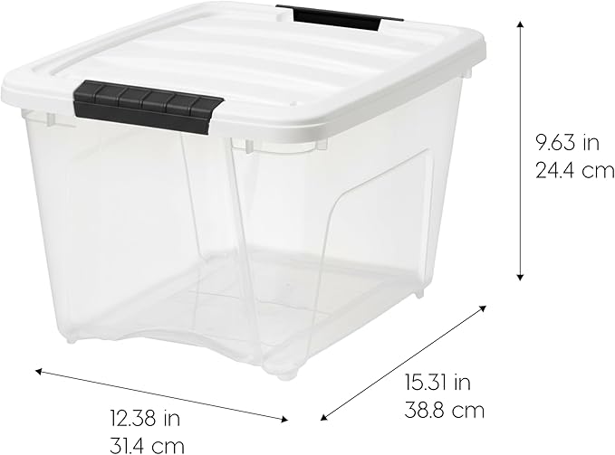 IRIS USA 19 Qt Stackable Plastic Storage Bins with Lids, 6 Pack - BPA-Free, Made in USA - See-Through Organizing Solution, Latches, Durable Nestable Containers, Secure Pull Handle - Clear/White