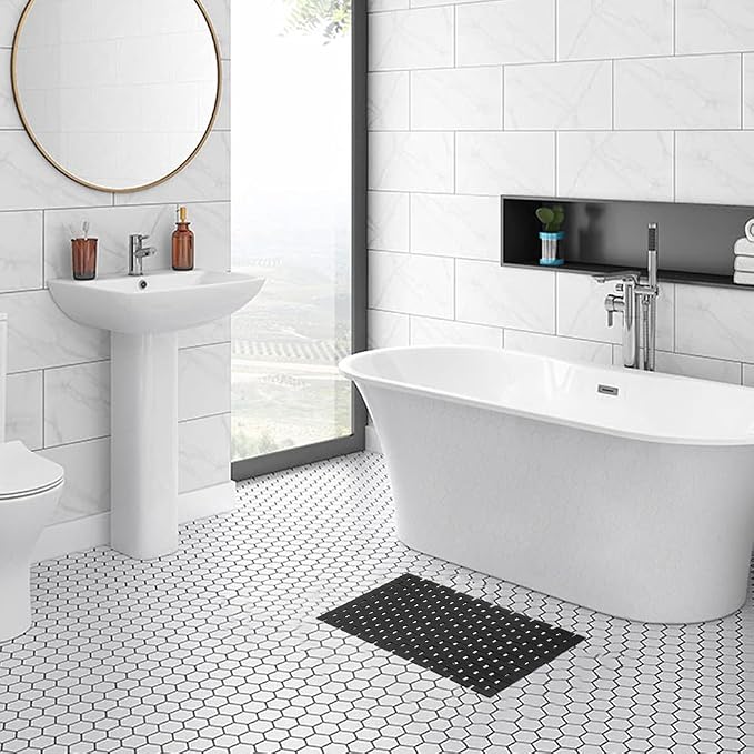 Bambo Bath Mat Bathroom Rugs Floor Wood Shower Bathtub Waterproof Non Slip Black Accessories 16x24 Inch Easy to Clean, 2 pcs