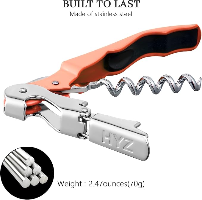 HYZ 2-Pack Wine Opener Waiter Corkscrew, Professional Wine Key for Servers, Bartender with Foil Cutter, Manual Wine Bottle Opener Double Hinged (Nectarine)