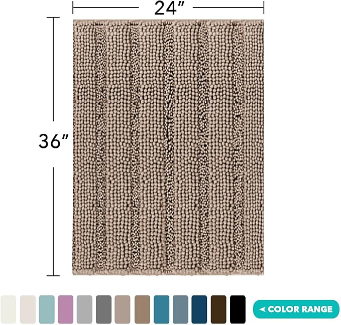 Turquoize Chenille Bath Rugs Shaggy Bathroom Rugs Non Slip Bath Rugs for Bathroom 24 x 36 Taupe Brown Bath Rug Extra Soft and Absorbent Area Rug, 24"x 36", Taupe Brown
