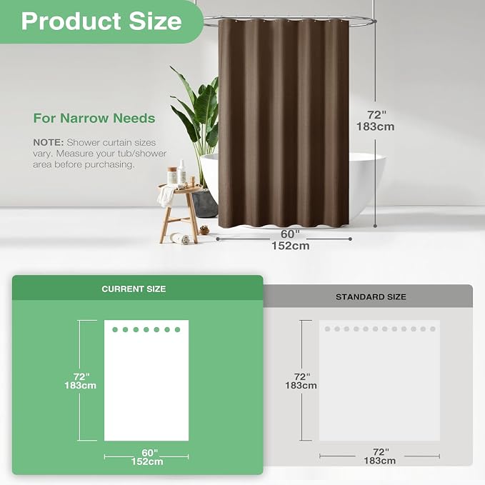 Dynamene 60 inch Stall Shower Curtain - Waffle Weave Heavy Duty Thick Fabric Shower Curtains for Bathroom,Weighted Hotel Spa Luxury Cloth Bath Curtain Set with 10 Plastic Hooks,60x72, Brown
