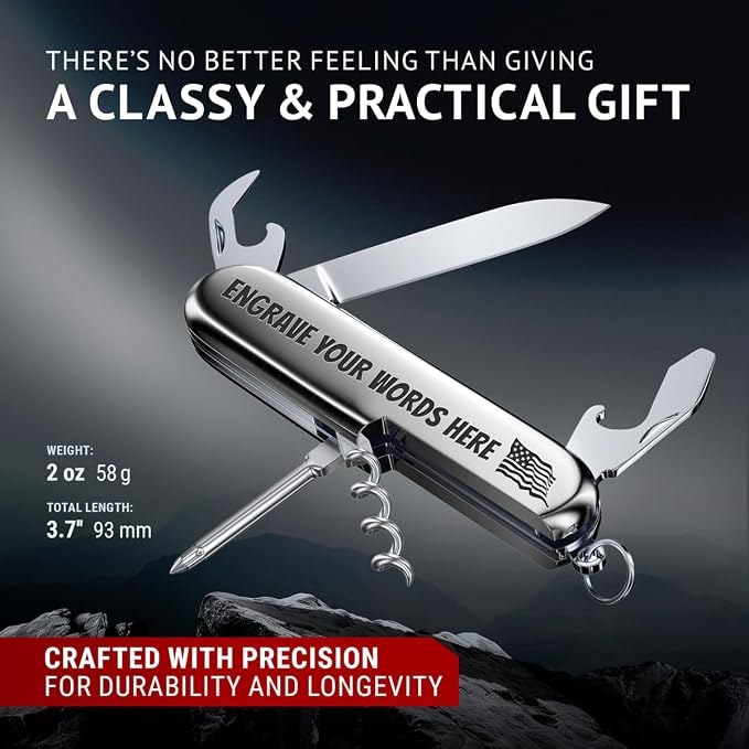 Small Pocket Knife 6 in 1 - Keychain Multitool - Compact Kids Pocket Knife with Bottle Opener, Can Opener, Corkscrew, Phillips Screwdriver - EDC Gift for Men, Women, Camping, Hiking, Travel - 5005