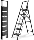 6 Step Ladder with Handrails, Heavy Duty Ladders for Home & Kitchen, Folding Ladder Easy to Store, Tall Ladder for Adults, Anti-Slip & Space-Saving Step Ladder, 330 Lbs Capacity
