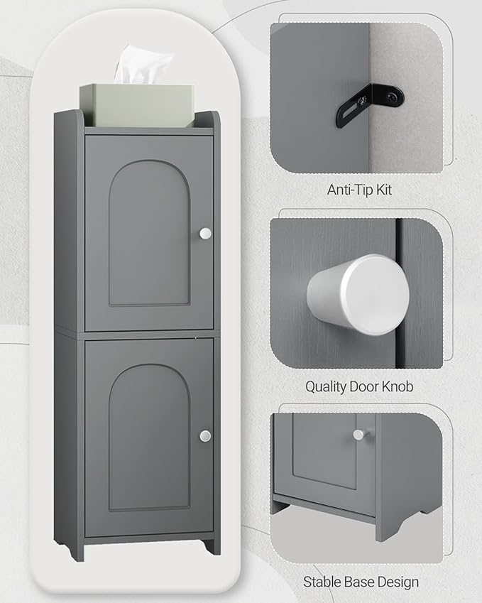 Hzuaneri Bathroom Storage Cabinet, Small Corner Floor Cabinet with 2 Doors and Adjustable Shelf, Narrow Toilet Paper Cabinets, Bathroom Organizer for Small Spaces, 7.9" D x 9.8" W x 29.5" H Gray