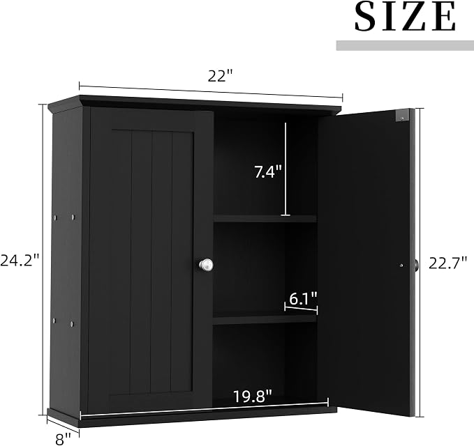 Shintenchi Bathroom Wall Medicine Cabinet with 2 Door, Bathroom Storage Organizer Over The Toilet,Space Saving Storage with 3-Tier Shelves,Solid Black
